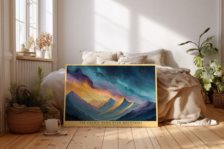 Paul Sinus Wandbild The Cosmic Dawn Over Mountains Sunrise and Stars in Color Waves