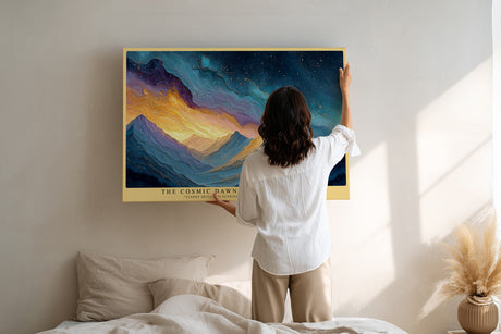 Paul Sinus Wandbild The Cosmic Dawn Over Mountains Sunrise and Stars in Color Waves