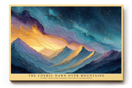 Paul Sinus Wandbild The Cosmic Dawn Over Mountains Sunrise and Stars in Color Waves
