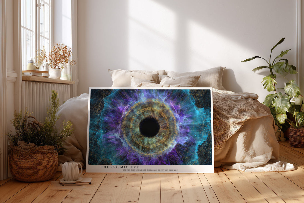 Paul Sinus Wandbild The Cosmic Eye Electric Vision of Space in Blue and Gold Harmony