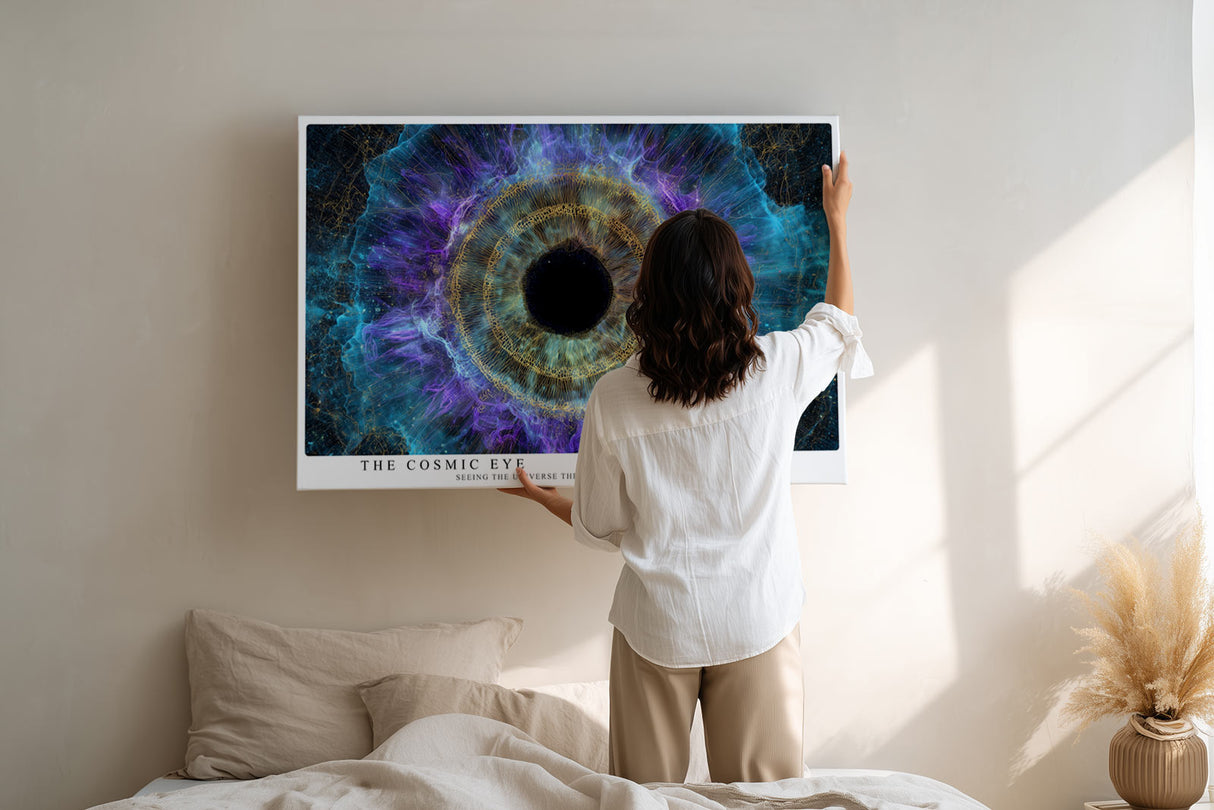 Paul Sinus Wandbild The Cosmic Eye Electric Vision of Space in Blue and Gold Harmony