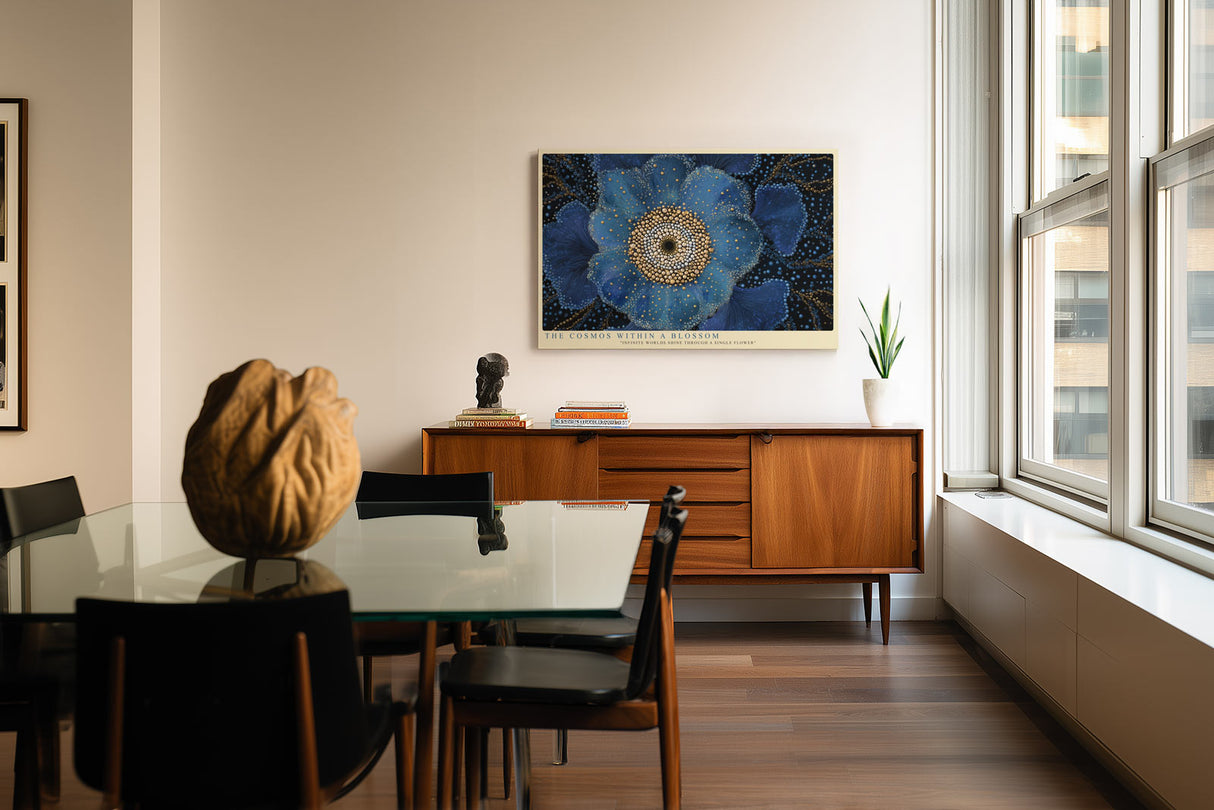 Paul Sinus Wandbild The Cosmos Within a Blossom Blue Flower of Infinite Detail and Cosmic Harmony