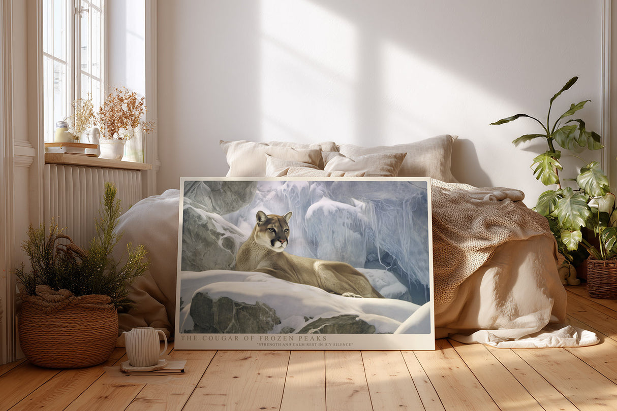 Paul Sinus Wandbild The Cougar of Frozen Peaks majestätisches Tiermotiv mit Puma in verschneiter Berglandschaft
