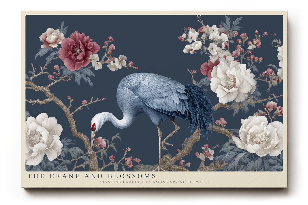 Paul Sinus Wandbild The Crane and Blossoms – Elegante Kranichdarstellung inmitten blühender Zweige – Harmonisches Wandbild mit fernöstlicher Anmut und detailreicher Komposition.