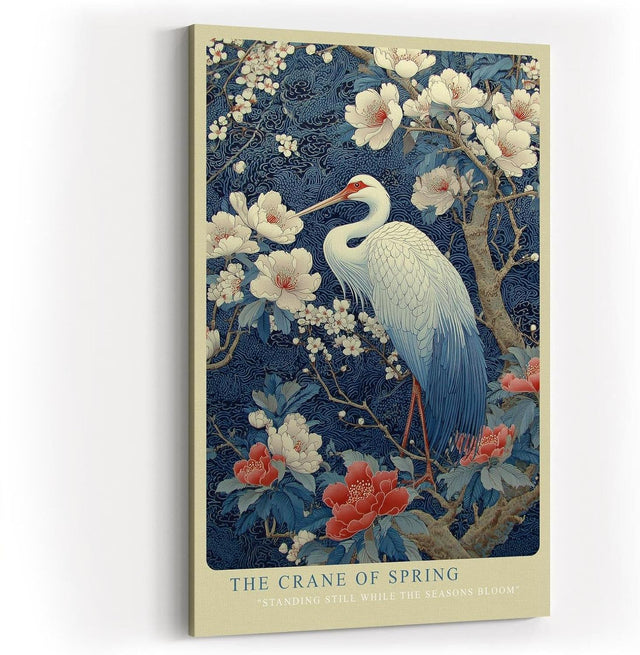 Paul Sinus Wandbild in 40x60cm The Crane of Spring mit elegantem Kranich zwischen blühenden Magnolien für harmonische Wandgestaltung