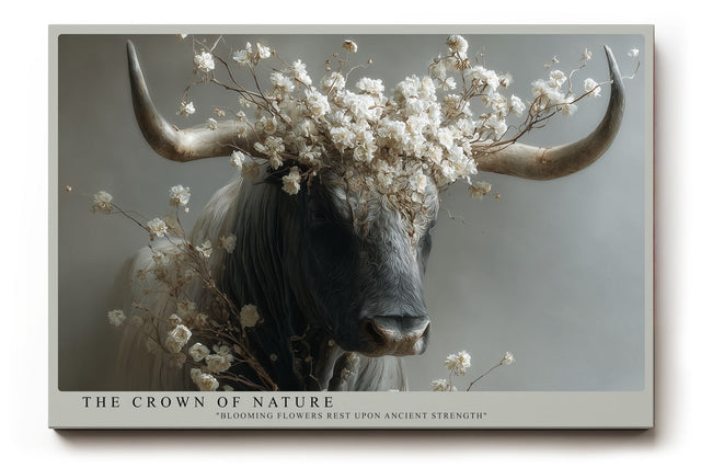 Paul Sinus Wandbild The Crown of Nature – majestätischer Stier mit Blütenkranz symbolisiert Stärke, Anmut und die Verbindung von Natur und Kraft