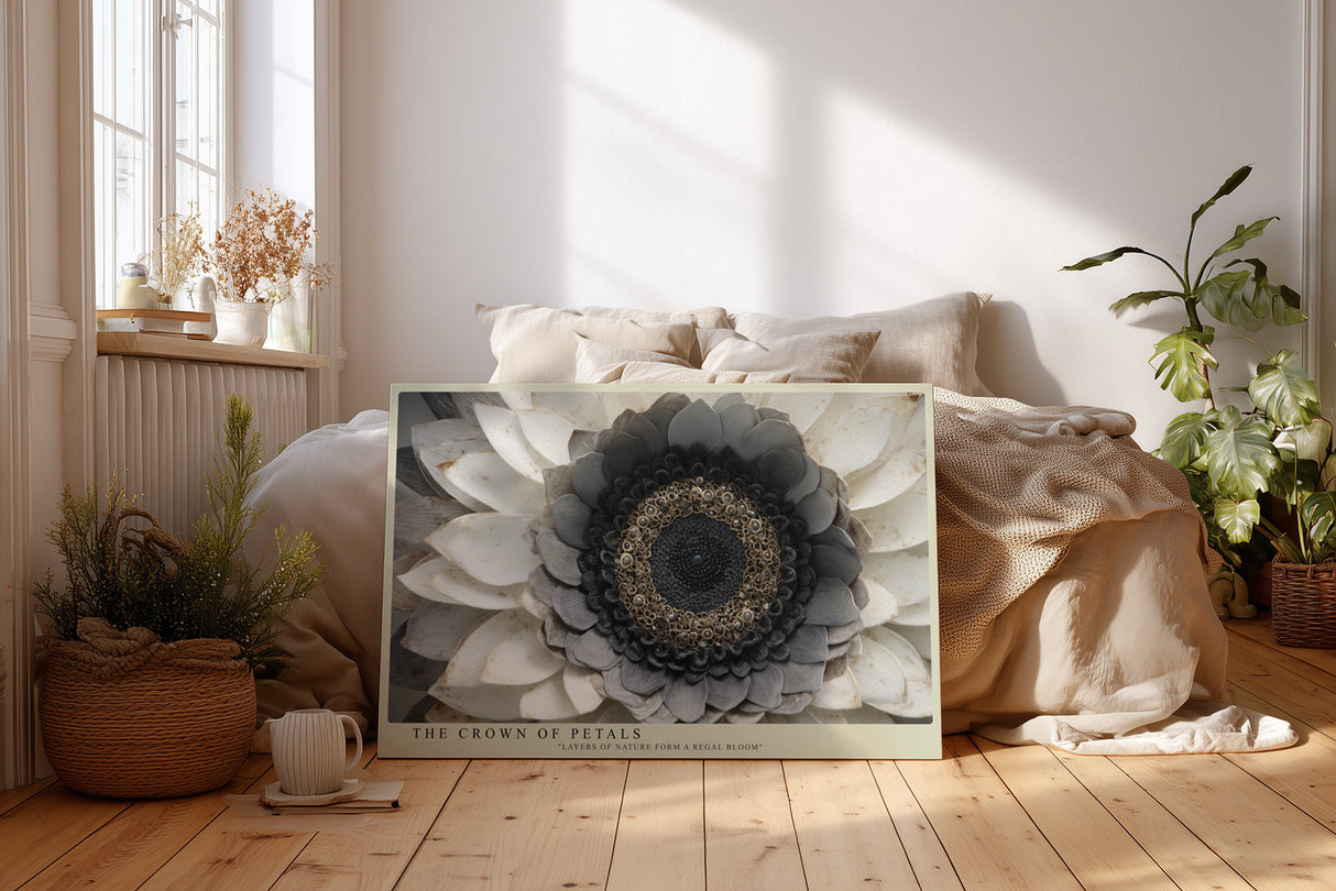 Paul Sinus Wandbild The Crown of Petals – detailreiche Blüte in Grau- und Weißtönen symbolisiert Eleganz, Struktur und die Kraft der Natur