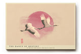 Paul Sinus Wandbild The Dance of Destiny Japanisch inspiriertes Motiv mit zwei fliegenden Kranichen vor roter Sonne – Symbol für Liebe, Treue und Ewigkeit.