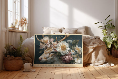 Paul Sinus Wandbild The Deer of Blooming Grace – Ästhetisches Hirschmotiv mit floraler Eleganz, Symbol für Anmut und Naturverbundenheit