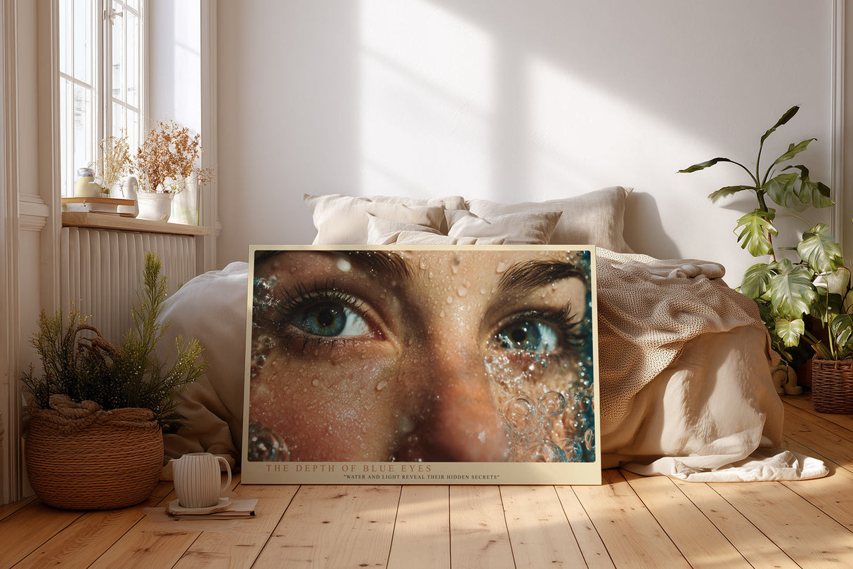 Paul Sinus Wandbild The Depth of Blue Eyes faszinierendes Porträt mit blauen Augen und Wassertropfen in Nahaufnahme