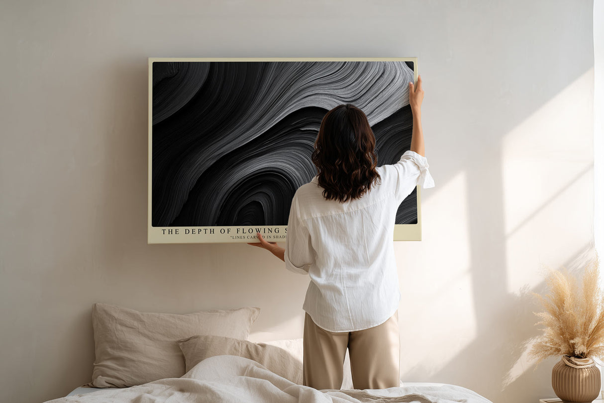 Paul Sinus Wandbild The Depth of Flowing Stone abstraktes Naturmotiv mit geschwungenen Linien in Schwarz und Grau