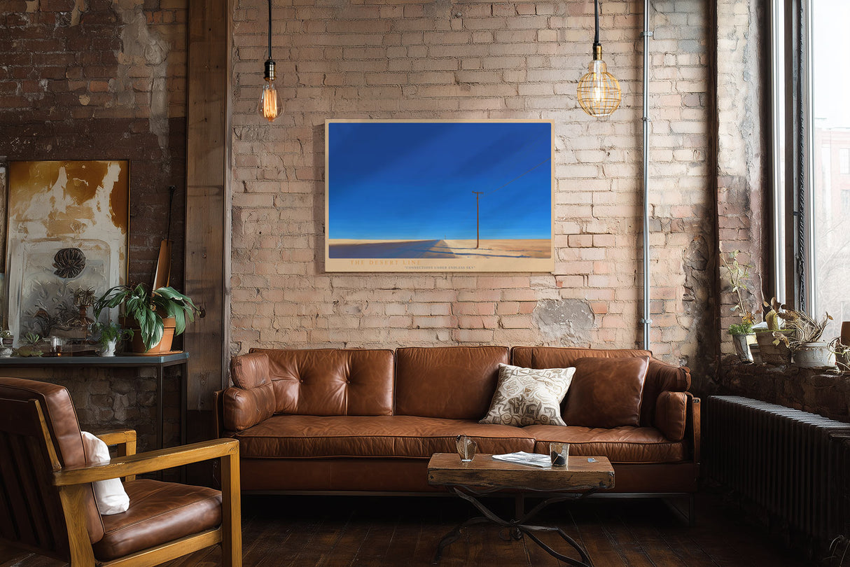 Paul Sinus Wandbild The Desert Line minimalistisches Landschaftsmotiv mit Telefonleitung in weiter Wüstenlandschaft für moderne Räume mit Tiefe und Ruhe