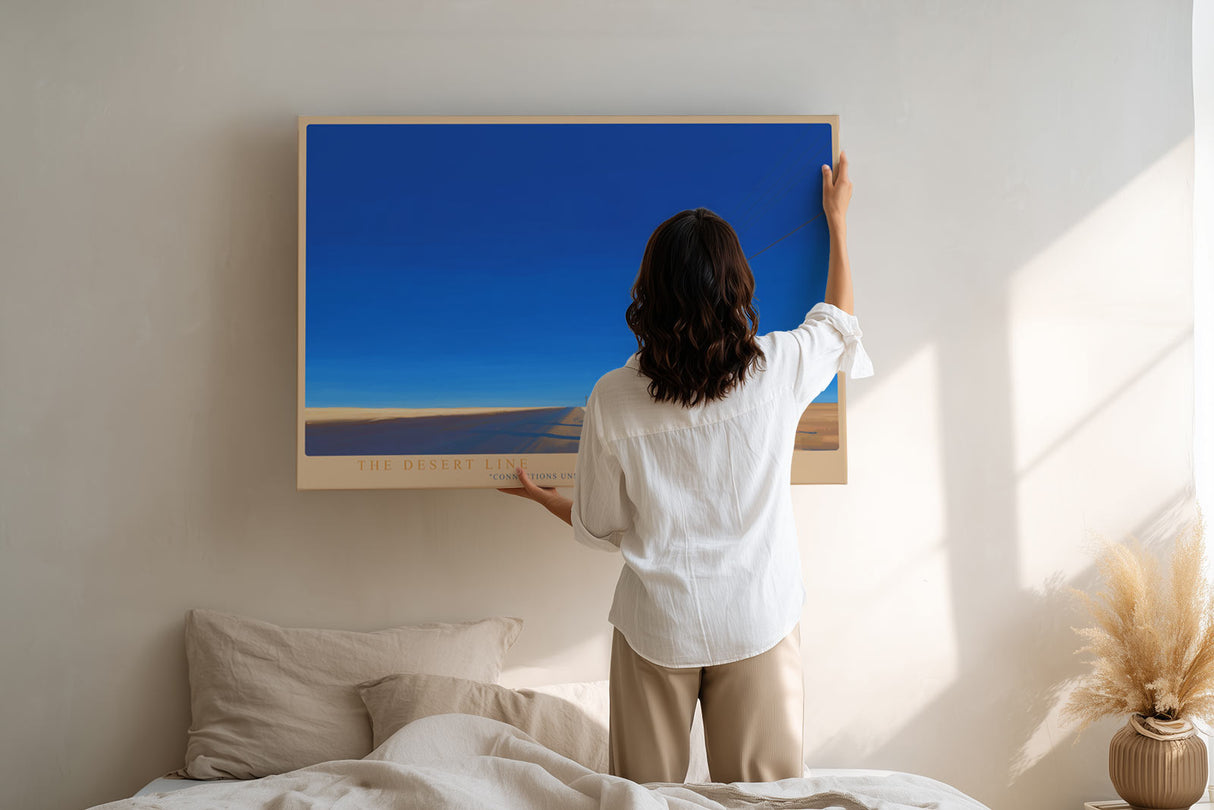 Paul Sinus Wandbild The Desert Line minimalistisches Landschaftsmotiv mit Telefonleitung in weiter Wüstenlandschaft für moderne Räume mit Tiefe und Ruhe