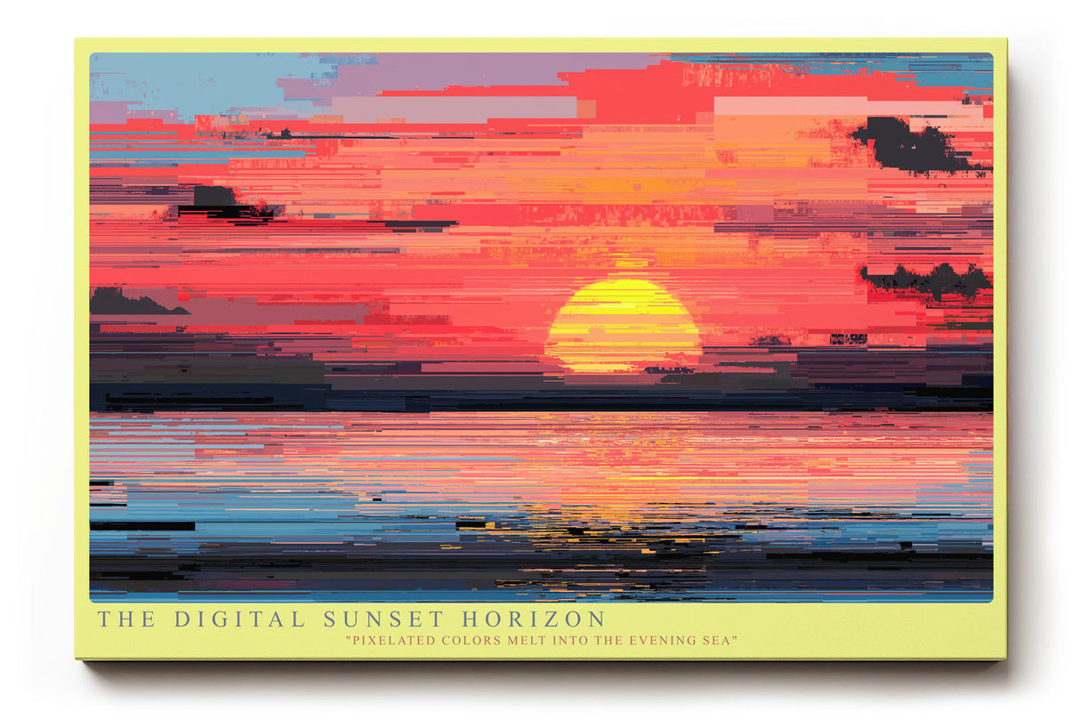 Paul Sinus Wandbild The Digital Sunset Horizon – Abstrakte Darstellung eines Sonnenuntergangs in digitaler Farbästhetik, Symbol für Moderne und Emotion
