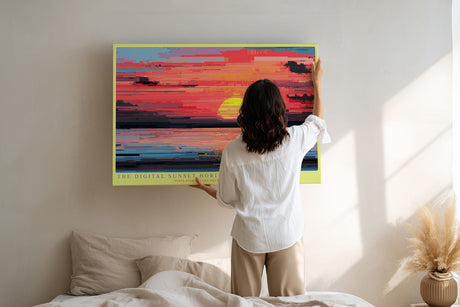 Paul Sinus Wandbild The Digital Sunset Horizon – Abstrakte Darstellung eines Sonnenuntergangs in digitaler Farbästhetik, Symbol für Moderne und Emotion