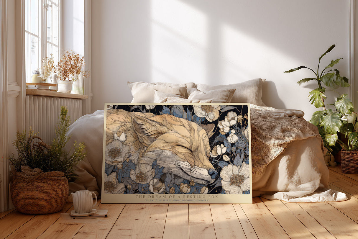 Paul Sinus Wandbild The Dream of a Resting Fox Silently He Sleeps Among Blooming Flowers