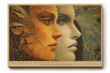 Paul Sinus Wandbild The Duality of Inner Worlds mystisches Porträtmotiv mit zwei kontrastierenden Gesichtern in Gold und Blau