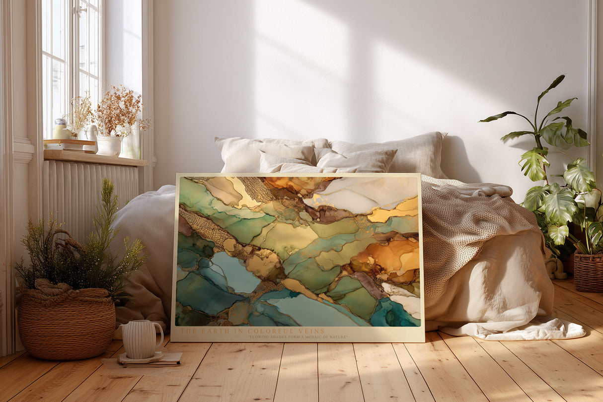 Paul Sinus Wandbild The Earth in Colorful Veins abstraktes Naturmotiv in erdigen Grün- und Brauntönen mit goldenen Akzenten