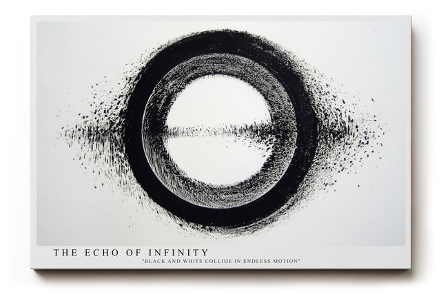 Paul Sinus Wandbild The Echo of Infinity – abstraktes Schwarz-Weiß-Motiv mit kreisförmiger Bewegung symbolisiert Unendlichkeit und Energie