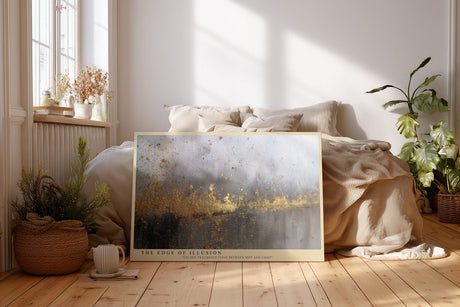 Paul Sinus Wandbild The Edge of Illusion – Abstraktes Kunstwerk mit goldenen Akzenten und nebliger Atmosphäre, Symbol für Mystik und Tiefe