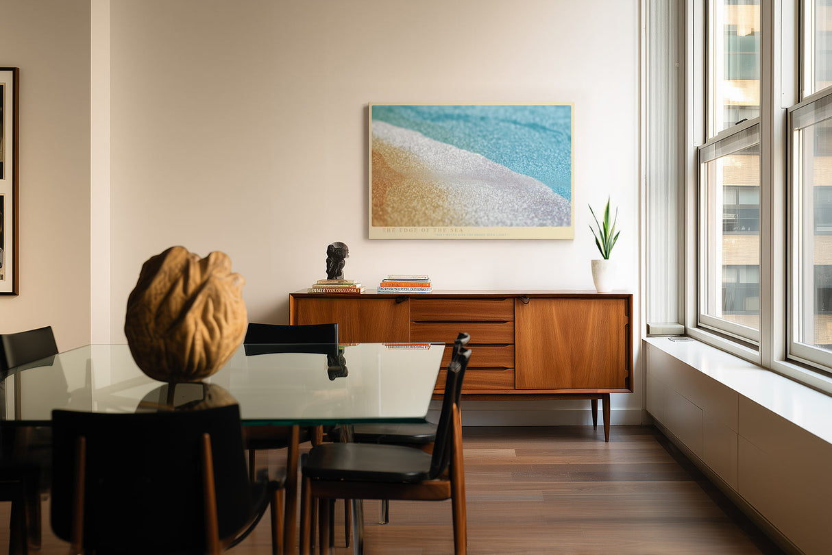 Paul Sinus Wandbild The Edge of the Sea – sanfte Wellen am Strand in zarten Farbverläufen aus Blau, Beige und Weiß symbolisieren Ruhe und Freiheit