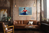 Paul Sinus Wandbild The Elegance of a Moving Soul – Anmutige Tänzerin in Bewegung, kunstvolles Porträt in Rot und Blau mit zeitloser Eleganz