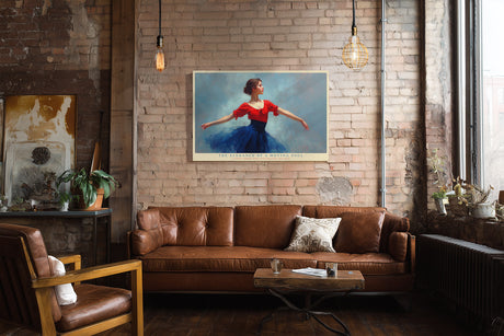 Paul Sinus Wandbild The Elegance of a Moving Soul – Anmutige Tänzerin in Bewegung, kunstvolles Porträt in Rot und Blau mit zeitloser Eleganz
