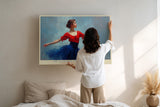 Paul Sinus Wandbild The Elegance of a Moving Soul – Anmutige Tänzerin in Bewegung, kunstvolles Porträt in Rot und Blau mit zeitloser Eleganz