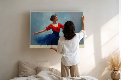 Paul Sinus Wandbild The Elegance of a Moving Soul – Anmutige Tänzerin in Bewegung, kunstvolles Porträt in Rot und Blau mit zeitloser Eleganz