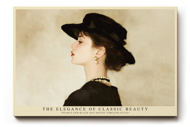 Paul Sinus Wandbild The Elegance of Classic Beauty – stilvolles Porträt einer Frau mit Hut und Perlenkette verkörpert zeitlose Eleganz und Anmut