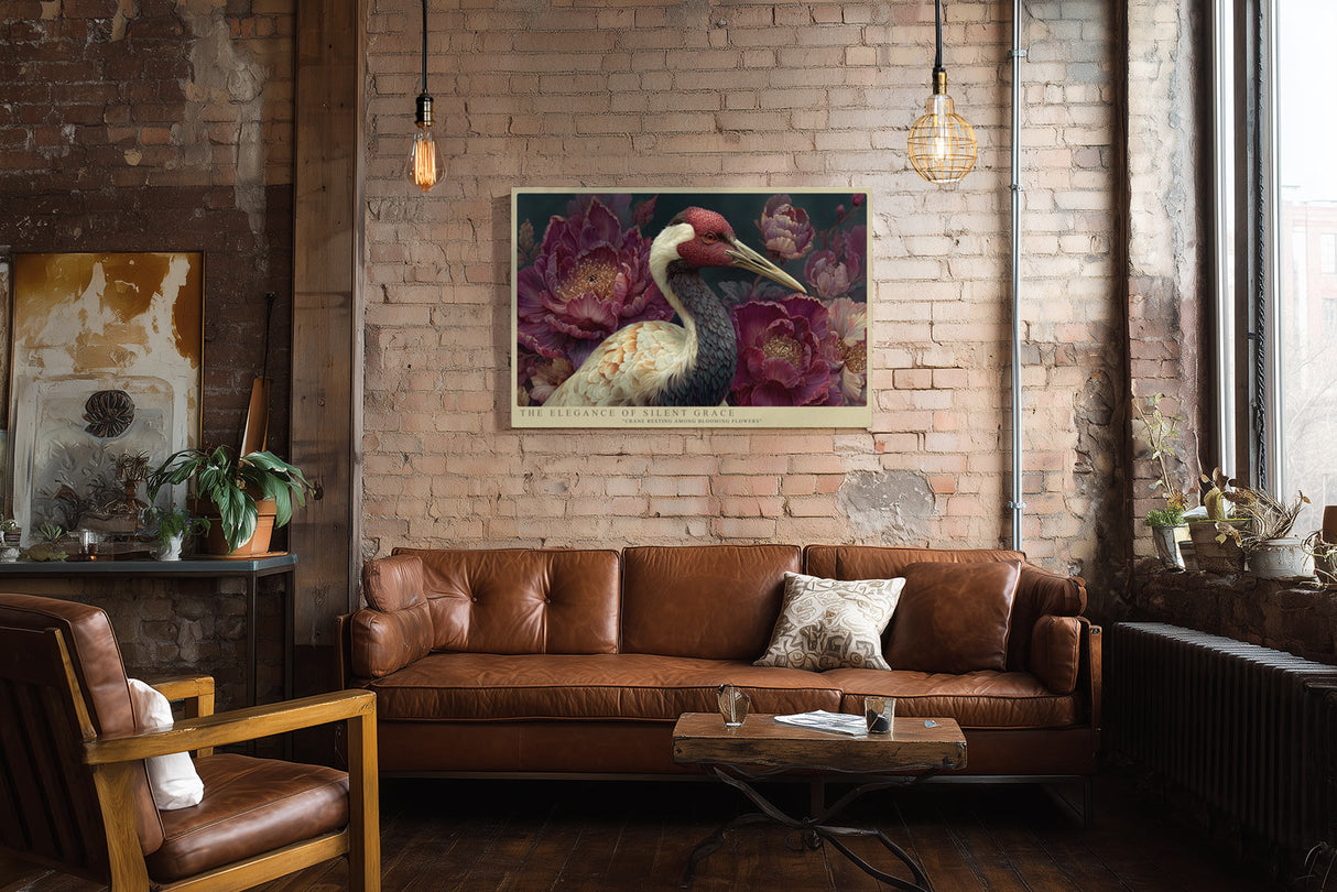 Paul Sinus Wandbild The Elegance of Silent Grace Crane Among Blossoms in Gentle Harmony
