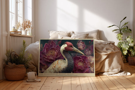 Paul Sinus Wandbild The Elegance of Silent Grace Crane Among Blossoms in Gentle Harmony