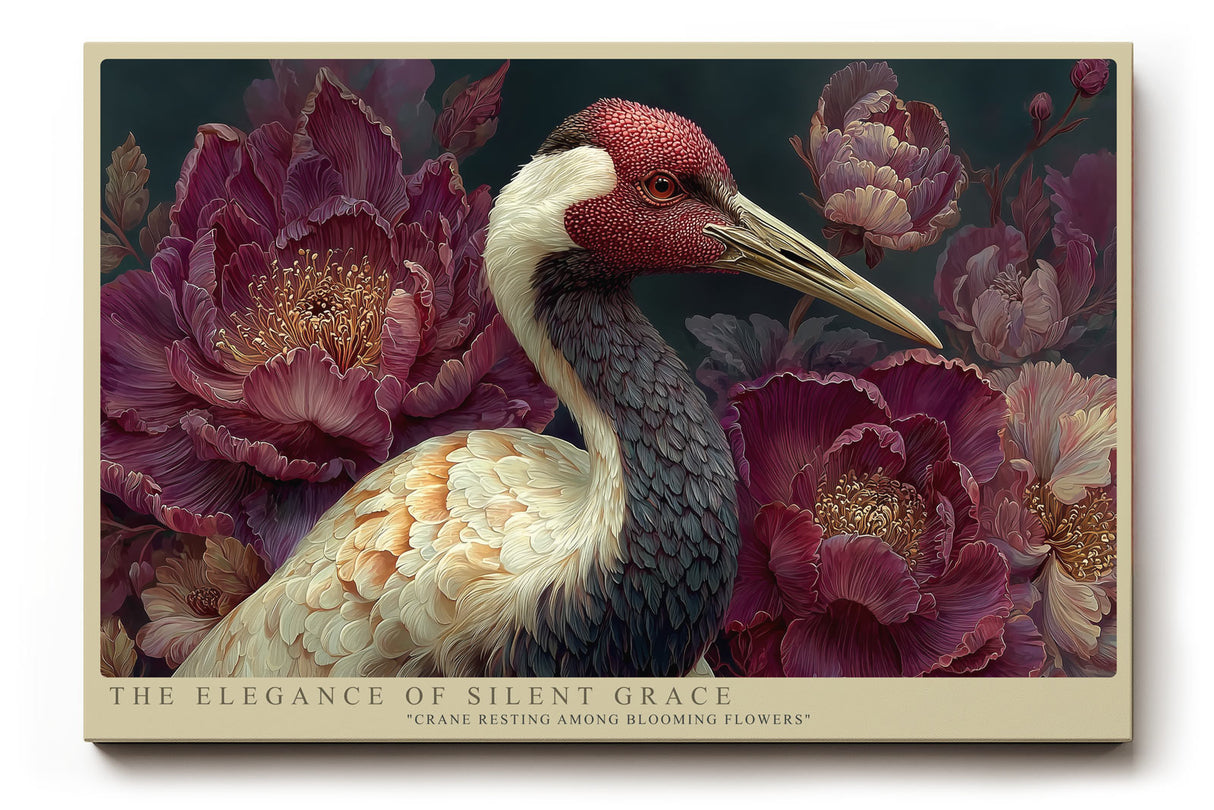 Paul Sinus Wandbild The Elegance of Silent Grace Crane Among Blossoms in Gentle Harmony