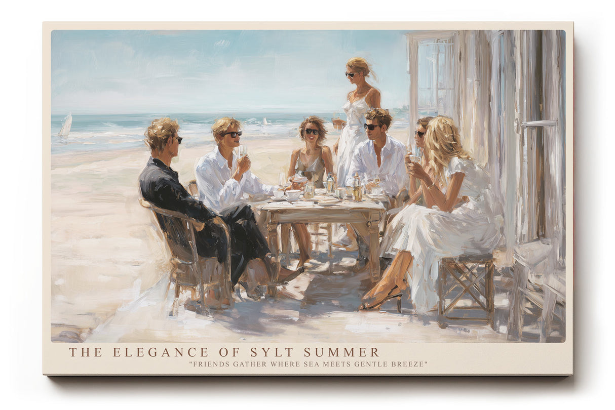 Paul Sinus Wandbild The Elegance of Sylt Summer – Stilvolle Strandszene mit Freunden an der Küste, sommerliches Lebensgefühl in heller Gestaltung