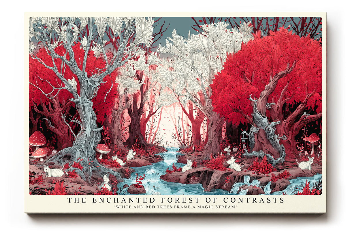 Paul Sinus Wandbild The Enchanted Forest of Contrasts märchenhaftes Waldmotiv mit roten und weißen Bäumen