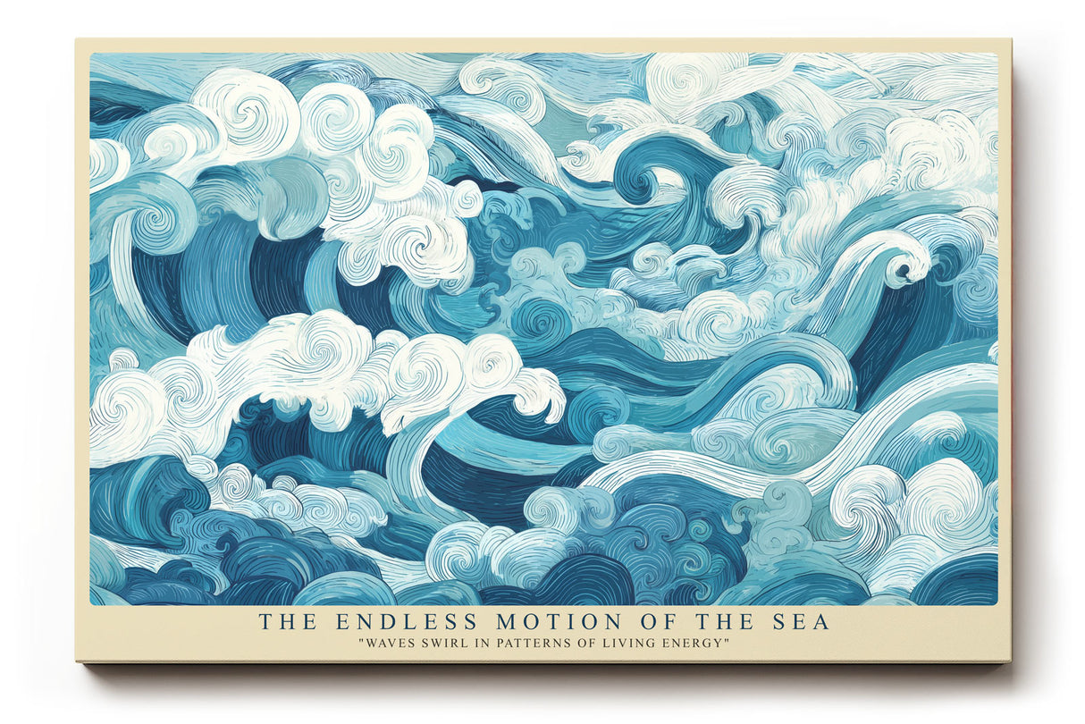 Paul Sinus Wandbild The Endless Motion of the Sea – Künstlerische Wellenillustration in Blautönen, dynamisches Meeresmotiv mit stilisierter Bewegung