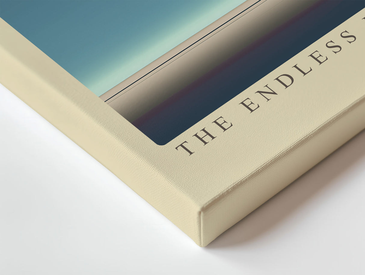 Paul Sinus Wandbild The Endless Road to Horizon – Minimalistische Straßenlandschaft mit Telegrafenmasten in kühler Weite, Symbol für Reise, Einsamkeit und Perspektive
