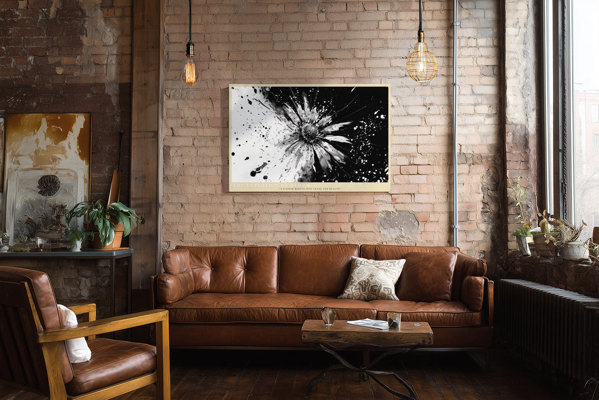 Paul Sinus Wandbild The Explosion of Bloom abstraktes Blumenmotiv in Schwarzweiß mit dynamischer Energie für moderne Räume voller Ausdruck und Kontrast