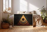 Paul Sinus Wandbild The Eye of Eternity geometrisches Motiv mit Pyramidenform und konzentrischen Kreisen in Gold- und Brauntönen