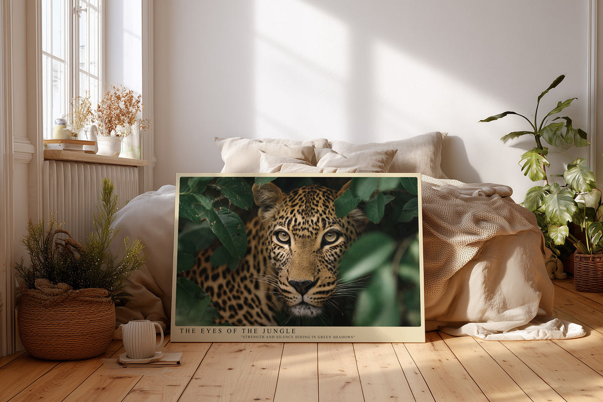Paul Sinus Wandbild The Eyes of the Jungle – Faszinierender Blick eines Leoparden im dichten Grün – Kraftvolles Wandbild mit Tiefe und natürlicher Präsenz.