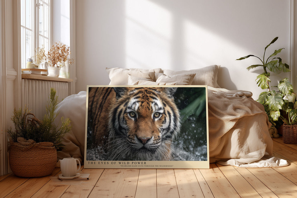 Paul Sinus Wandbild The Eyes of Wild Power Ausdrucksstarkes Porträt eines Tigers im Wasser – Symbol für Stärke, Mut und wilde Eleganz.