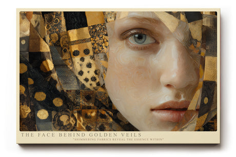 Paul Sinus Wandbild The Face Behind Golden Veils Portrait in Shades of Gold and Mystery