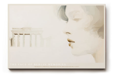 Paul Sinus Wandbild The Face of Berlin Memories – Zartes Porträt einer Frau mit Brandenburger Tor, Symbol für Erinnerung, Kultur und Zeitgeist