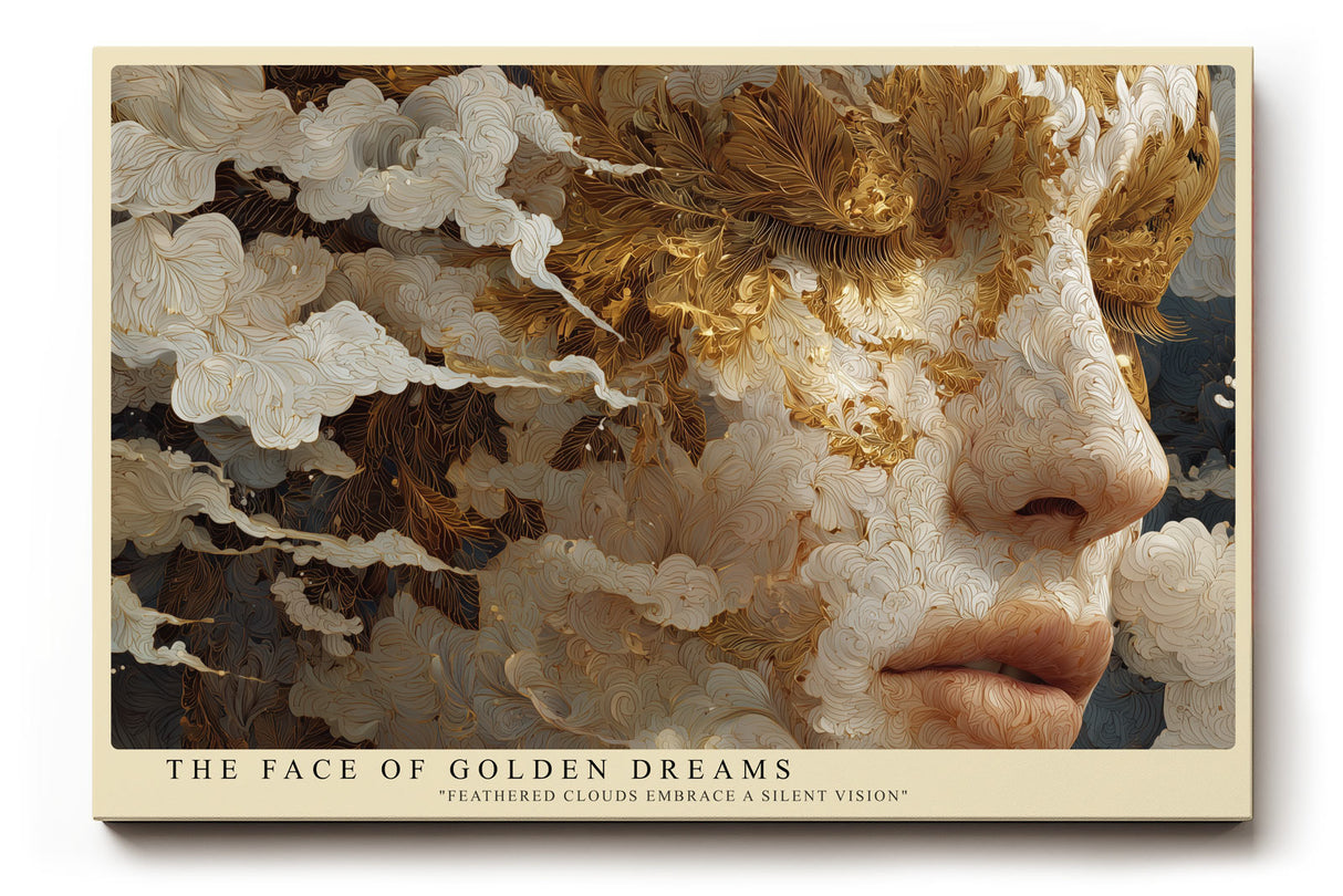 Paul Sinus Wandbild The Face of Golden Dreams abstraktes Porträt mit goldenen Wolken auf Leinwand