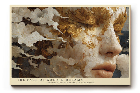 Paul Sinus Wandbild The Face of Golden Dreams abstraktes Porträt mit goldenen Wolken auf Leinwand