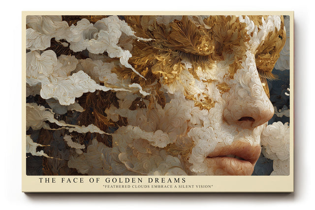 Paul Sinus Wandbild The Face of Golden Dreams abstraktes Porträt mit goldenen Wolken auf Leinwand