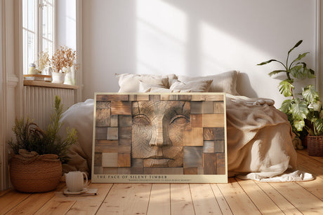 Paul Sinus Wandbild The Face of Silent Timber Wood Sculpture Human Expression in Natural Texture