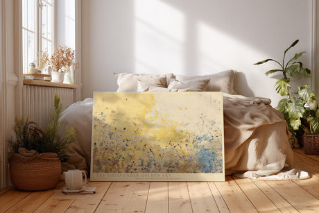 Paul Sinus Wandbild The Field under Golden Sky abstraktes Naturmotiv mit goldgelbem Himmel und zarten Blumen