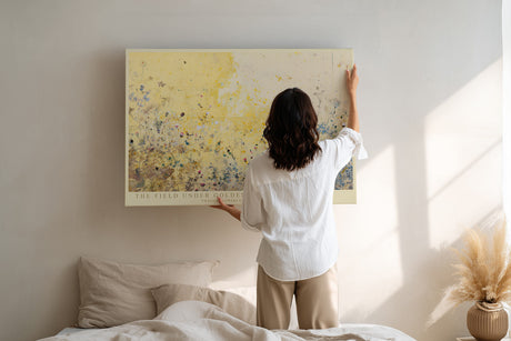 Paul Sinus Wandbild The Field under Golden Sky abstraktes Naturmotiv mit goldgelbem Himmel und zarten Blumen