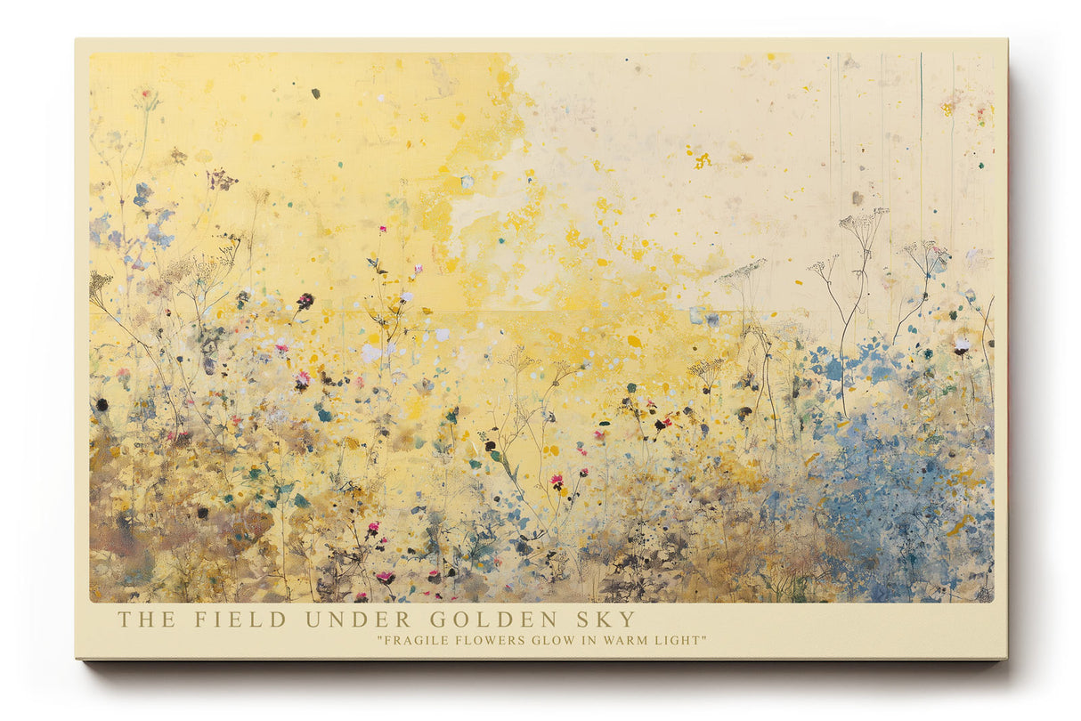 Paul Sinus Wandbild The Field under Golden Sky abstraktes Naturmotiv mit goldgelbem Himmel und zarten Blumen